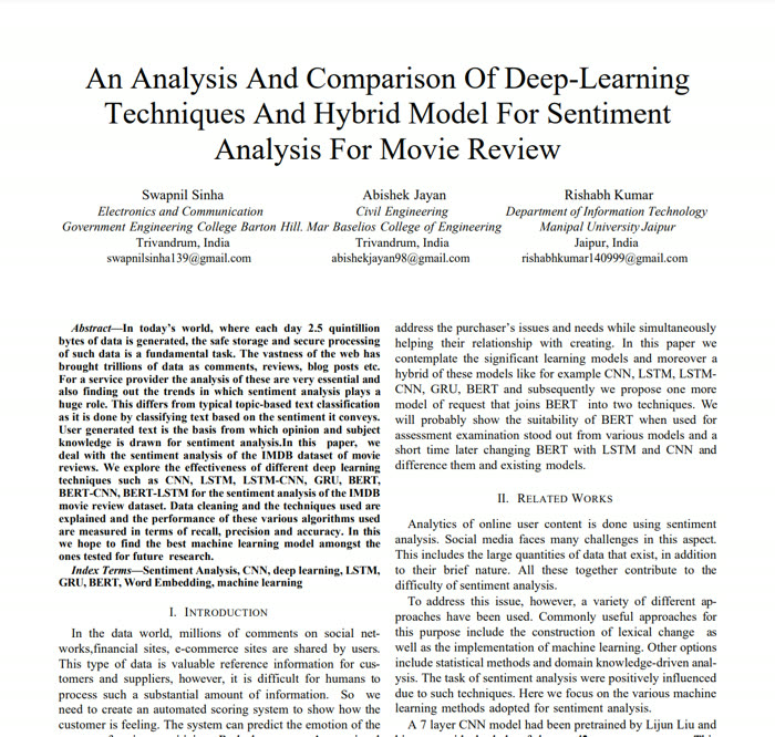 First page of the Sentiment Analysis research paper
