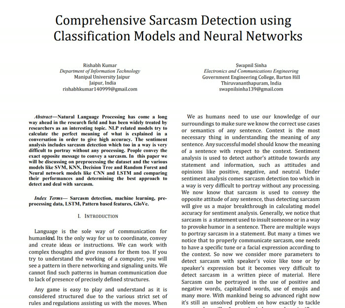First page of the Sarcasm Detection research paper