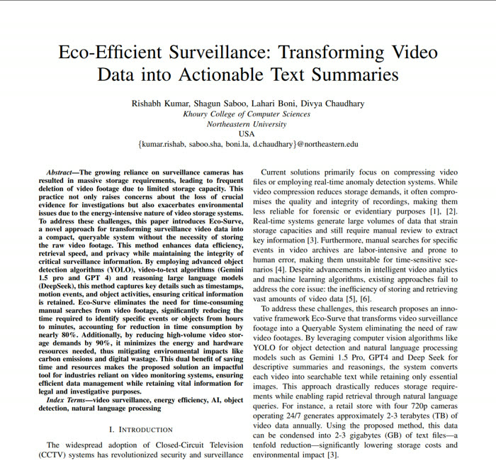 First page of the Eco-Efficient Surveillance research paper
